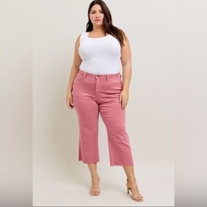 Judy Blue Rose High Waist garment dyed Raw Hem cropped Wide leg Jeans